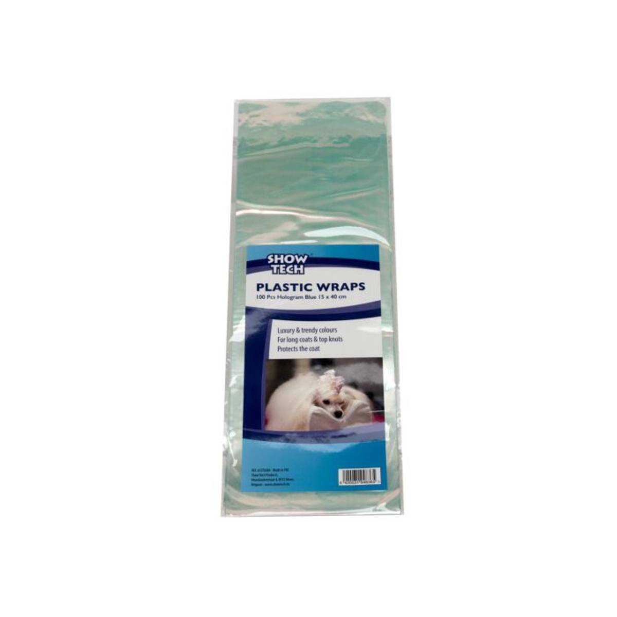 Plastic Wraps 100 Pcs Hologram Blue 15 x 40 cm, ShowTech